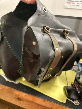 S. Harley, Vintage Harley Davidson leather throw over saddlebags with Concho's,